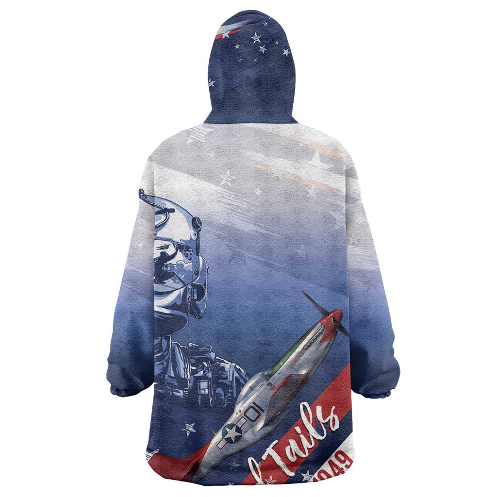 Tuskegee Airmen Red Tails Wearable Blanket Hoodie Straighten Up and Fly Right - Blue White - African Pride