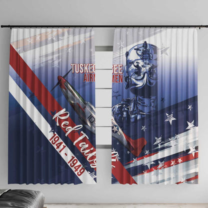 Tuskegee Airmen Red Tails Window Curtain Straighten Up and Fly Right - Blue White - African Pride