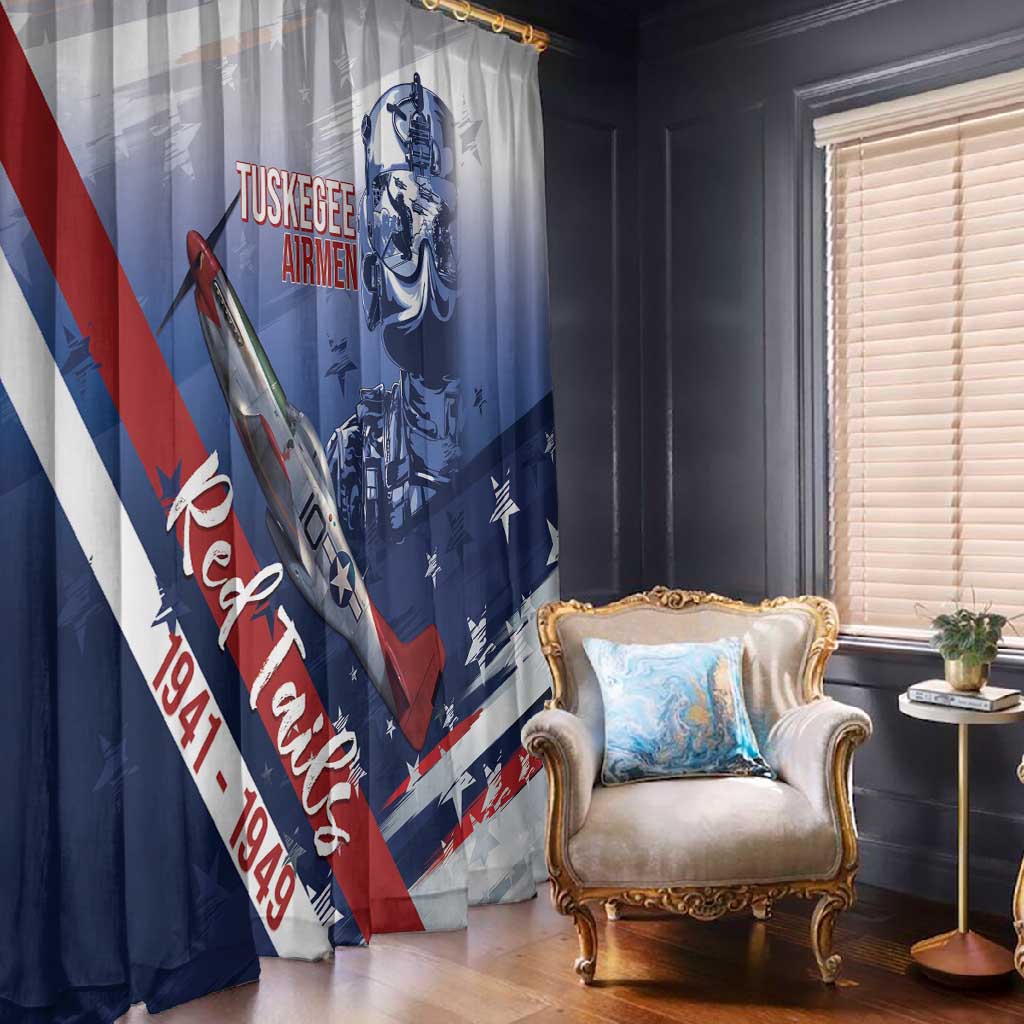 Tuskegee Airmen Red Tails Window Curtain Straighten Up and Fly Right - Blue White - African Pride