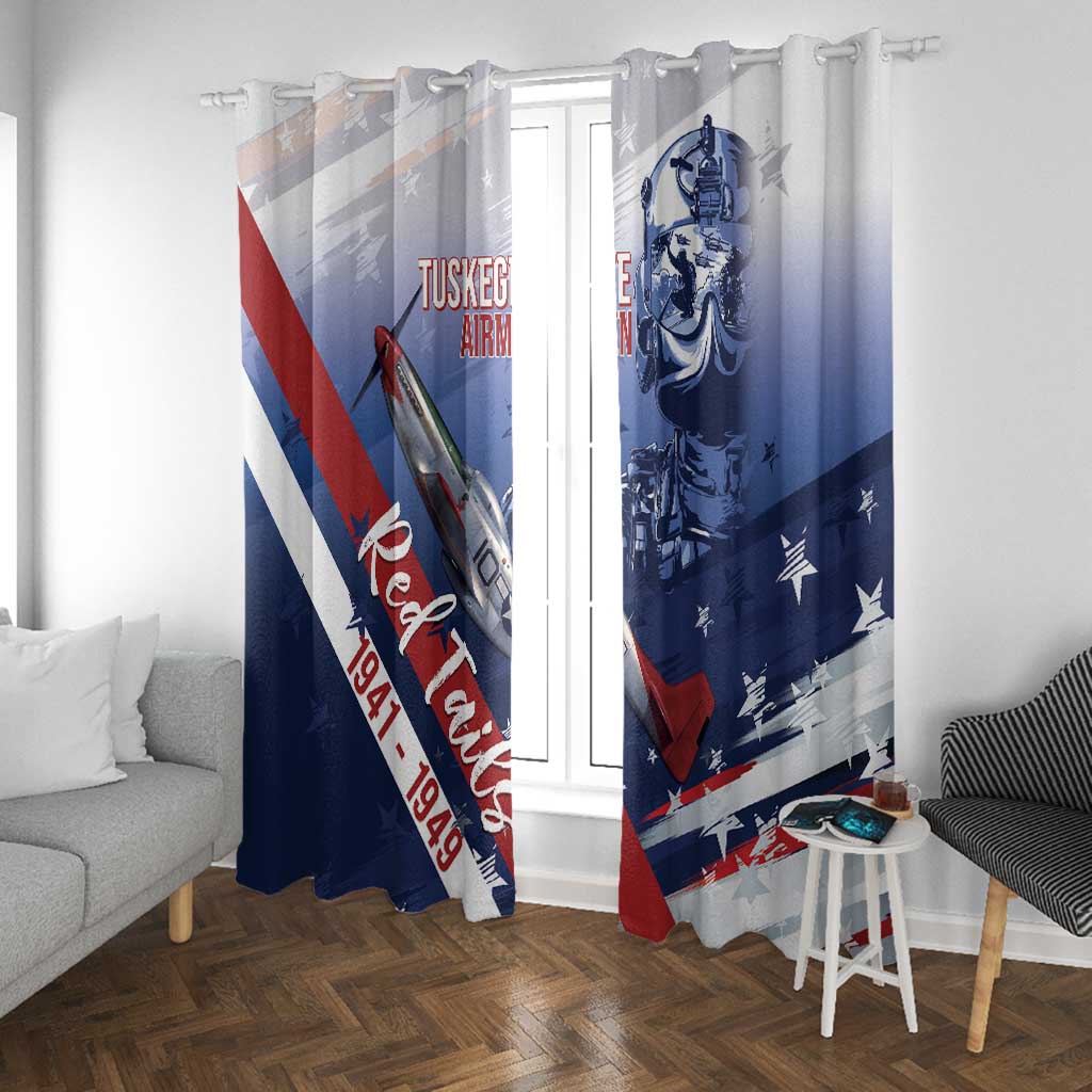 Tuskegee Airmen Red Tails Window Curtain Straighten Up and Fly Right - Blue White - African Pride