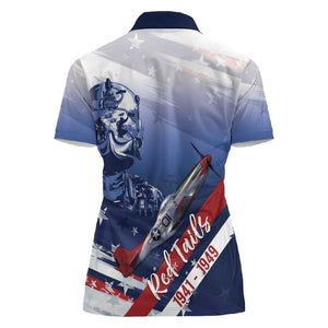 Tuskegee Airmen Red Tails Women Polo Shirt Straighten Up and Fly Right - Blue White - African Pride