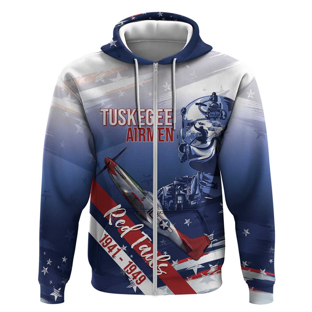 Tuskegee Airmen Red Tails Zip Hoodie Straighten Up and Fly Right - Blue White - African Pride