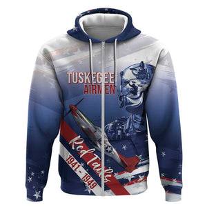 Tuskegee Airmen Red Tails Zip Hoodie Straighten Up and Fly Right - Blue White - African Pride