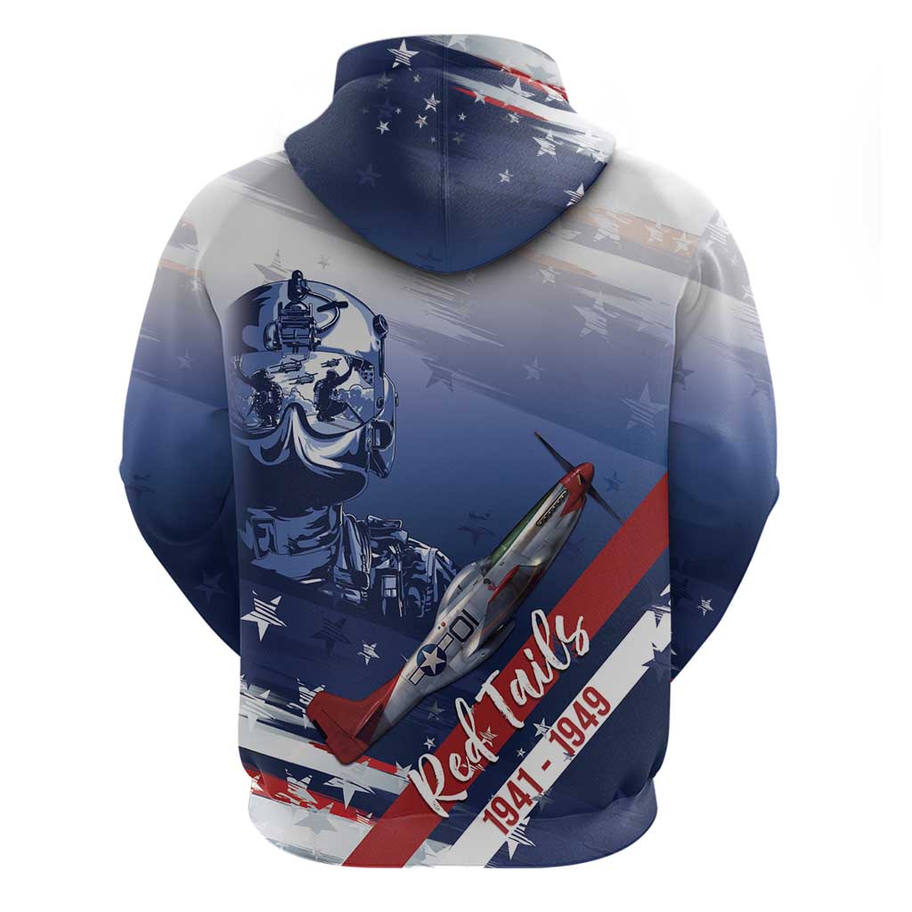 Tuskegee Airmen Red Tails Zip Hoodie Straighten Up and Fly Right - Blue White - African Pride