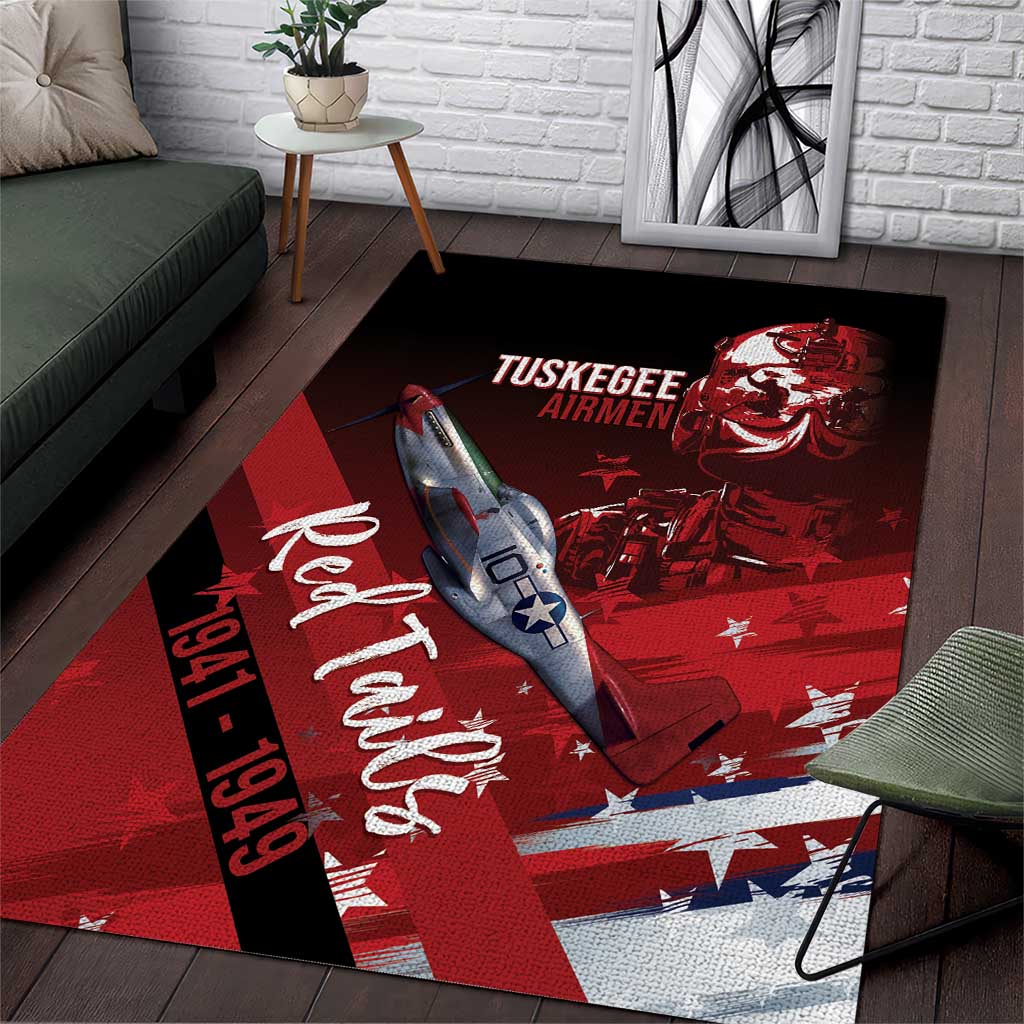 Tuskegee Airmen Red Tails Area Rug Straighten Up and Fly Right - Black Red - African Pride