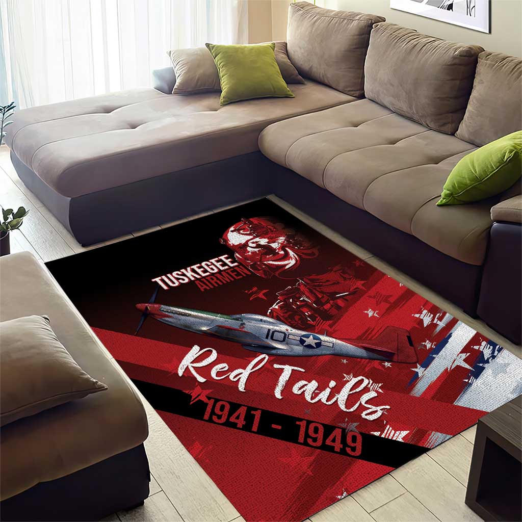 Tuskegee Airmen Red Tails Area Rug Straighten Up and Fly Right - Black Red - African Pride