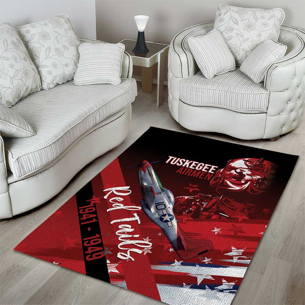 Tuskegee Airmen Red Tails Area Rug Straighten Up and Fly Right - Black Red - African Pride