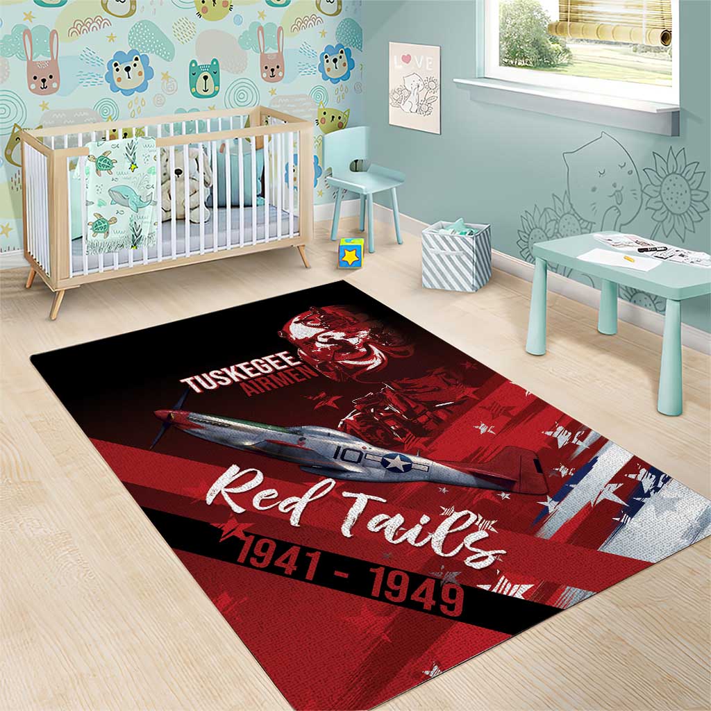 Tuskegee Airmen Red Tails Area Rug Straighten Up and Fly Right - Black Red - African Pride