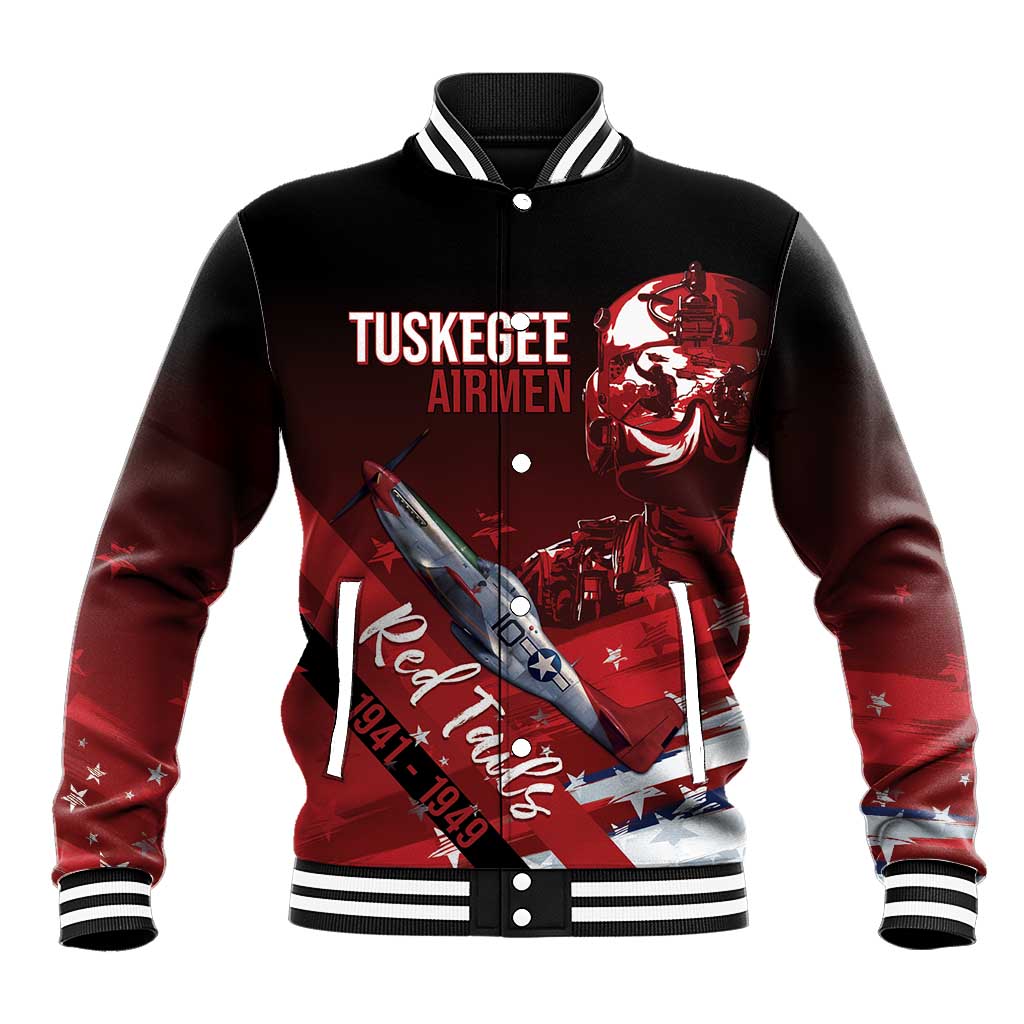 Tuskegee Airmen Red Tails Baseball Jacket Straighten Up and Fly Right - Black Red - African Pride