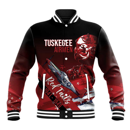 Tuskegee Airmen Red Tails Baseball Jacket Straighten Up and Fly Right - Black Red - African Pride