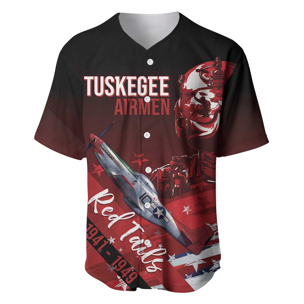 Tuskegee Airmen Red Tails Baseball Jersey Straighten Up and Fly Right - Black Red - African Pride