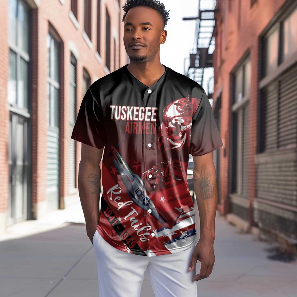 Tuskegee Airmen Red Tails Baseball Jersey Straighten Up and Fly Right - Black Red - African Pride