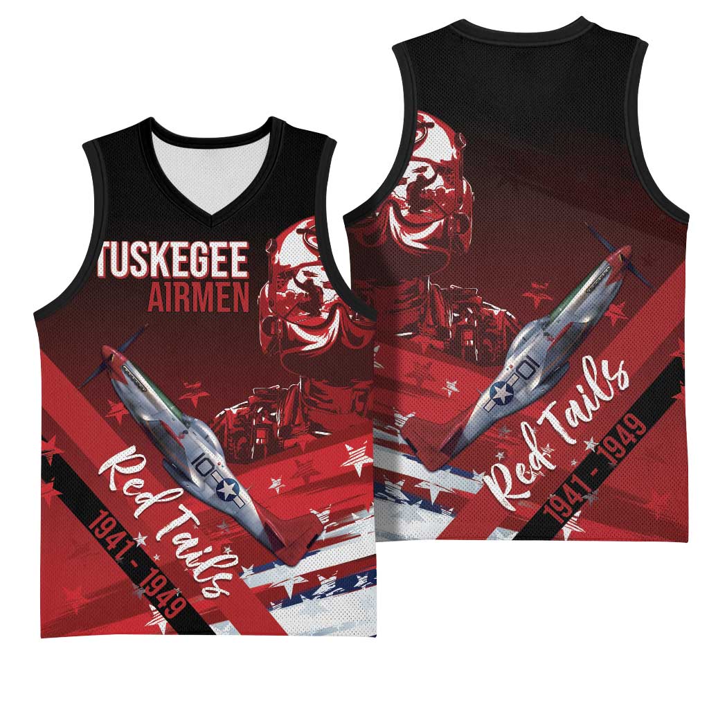 Tuskegee Airmen Red Tails Basketball Jersey Straighten Up and Fly Right - Black Red - African Pride