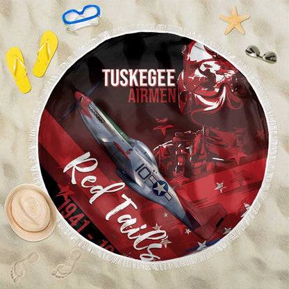 Tuskegee Airmen Red Tails Beach Blanket Straighten Up and Fly Right - Black Red - African Pride