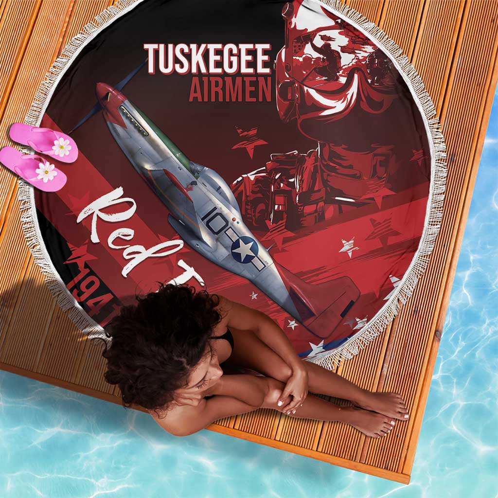 Tuskegee Airmen Red Tails Beach Blanket Straighten Up and Fly Right - Black Red - African Pride