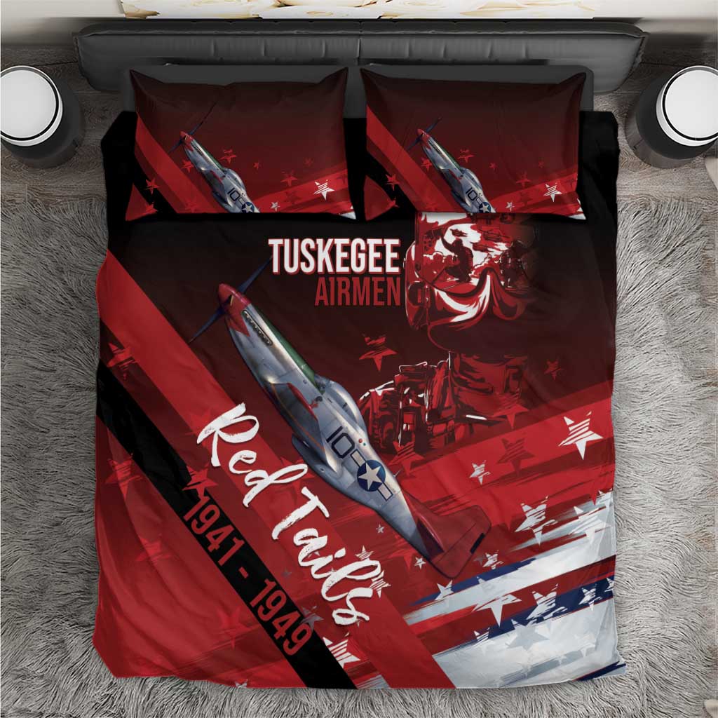Tuskegee Airmen Red Tails Bedding Set Straighten Up and Fly Right - Black Red - African Pride