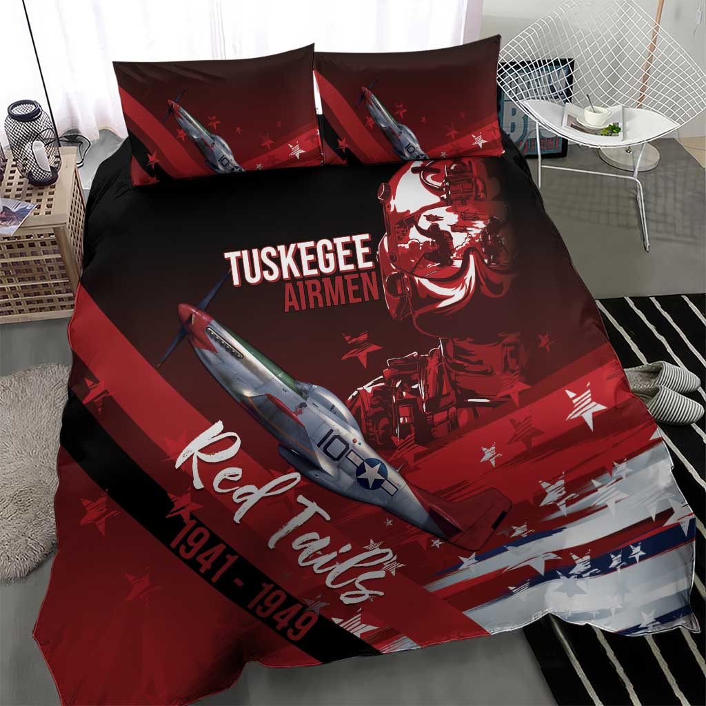 Tuskegee Airmen Red Tails Bedding Set Straighten Up and Fly Right - Black Red - African Pride