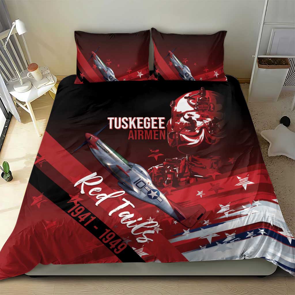 Tuskegee Airmen Red Tails Bedding Set Straighten Up and Fly Right - Black Red - African Pride