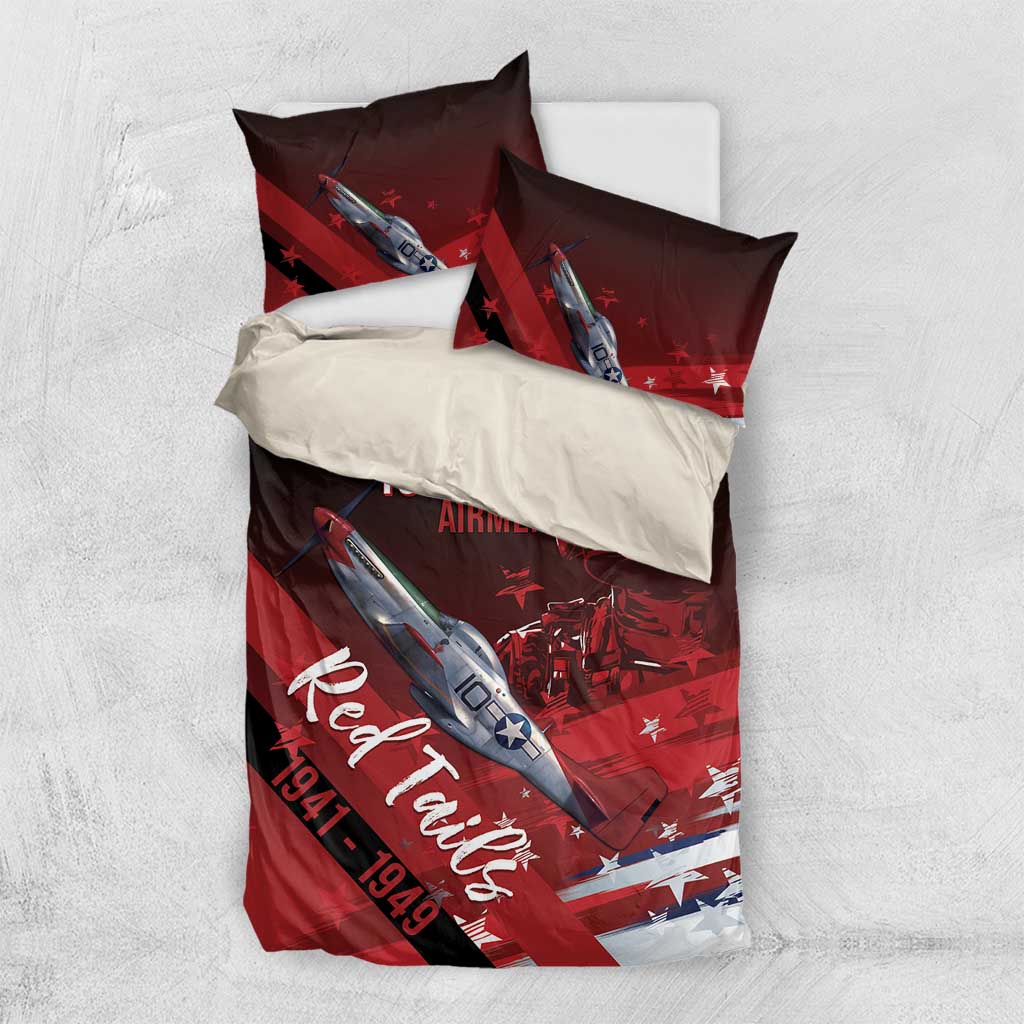 Tuskegee Airmen Red Tails Bedding Set Straighten Up and Fly Right - Black Red - African Pride