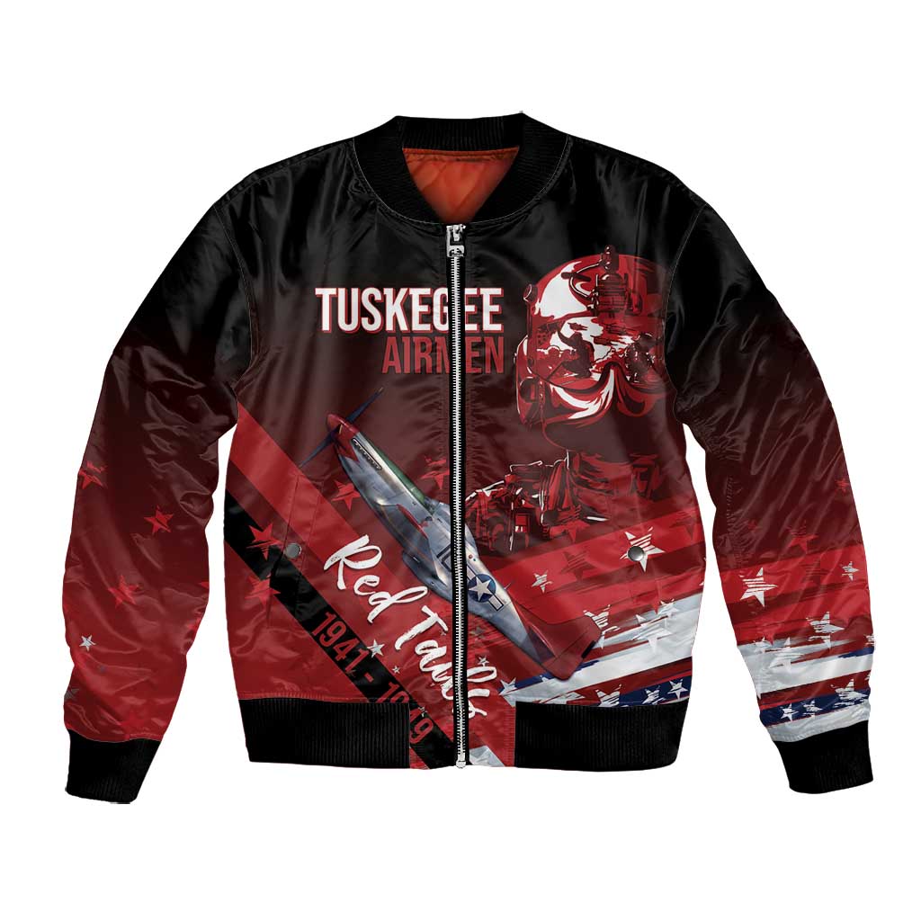 Tuskegee Airmen Red Tails Bomber Jacket Straighten Up and Fly Right - Black Red - African Pride