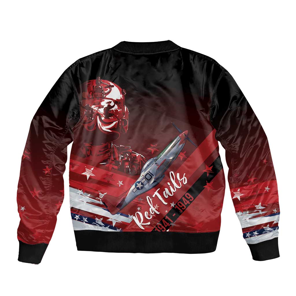 Tuskegee Airmen Red Tails Bomber Jacket Straighten Up and Fly Right - Black Red - African Pride