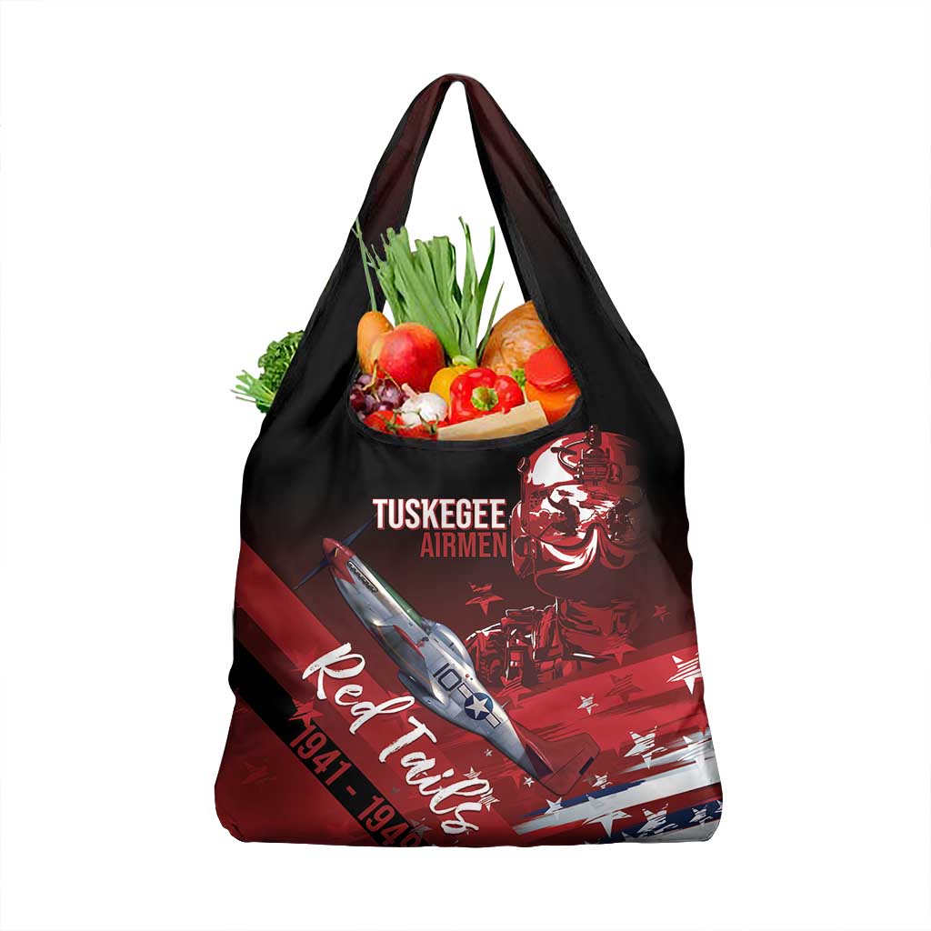 Tuskegee Airmen Red Tails Grocery Bag Straighten Up and Fly Right - Black Red - African Pride
