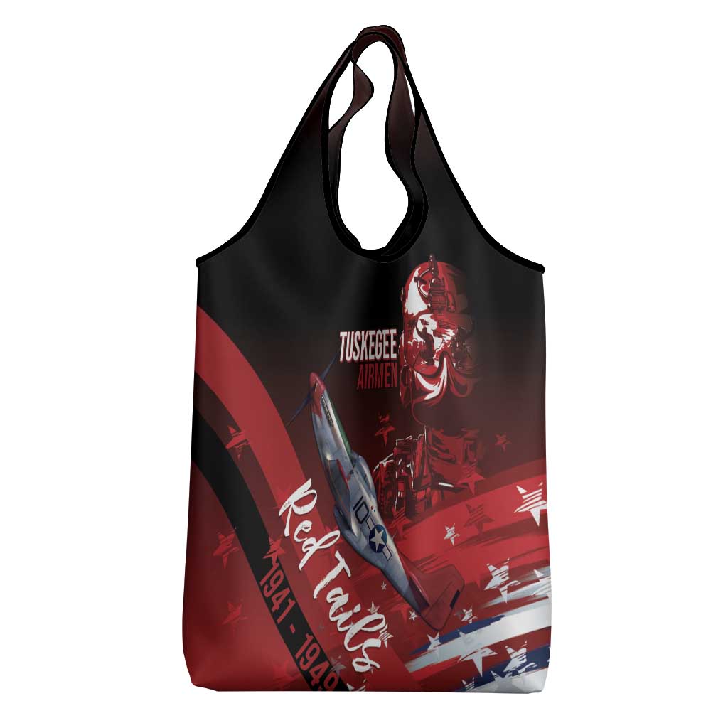 Tuskegee Airmen Red Tails Grocery Bag Straighten Up and Fly Right - Black Red - African Pride