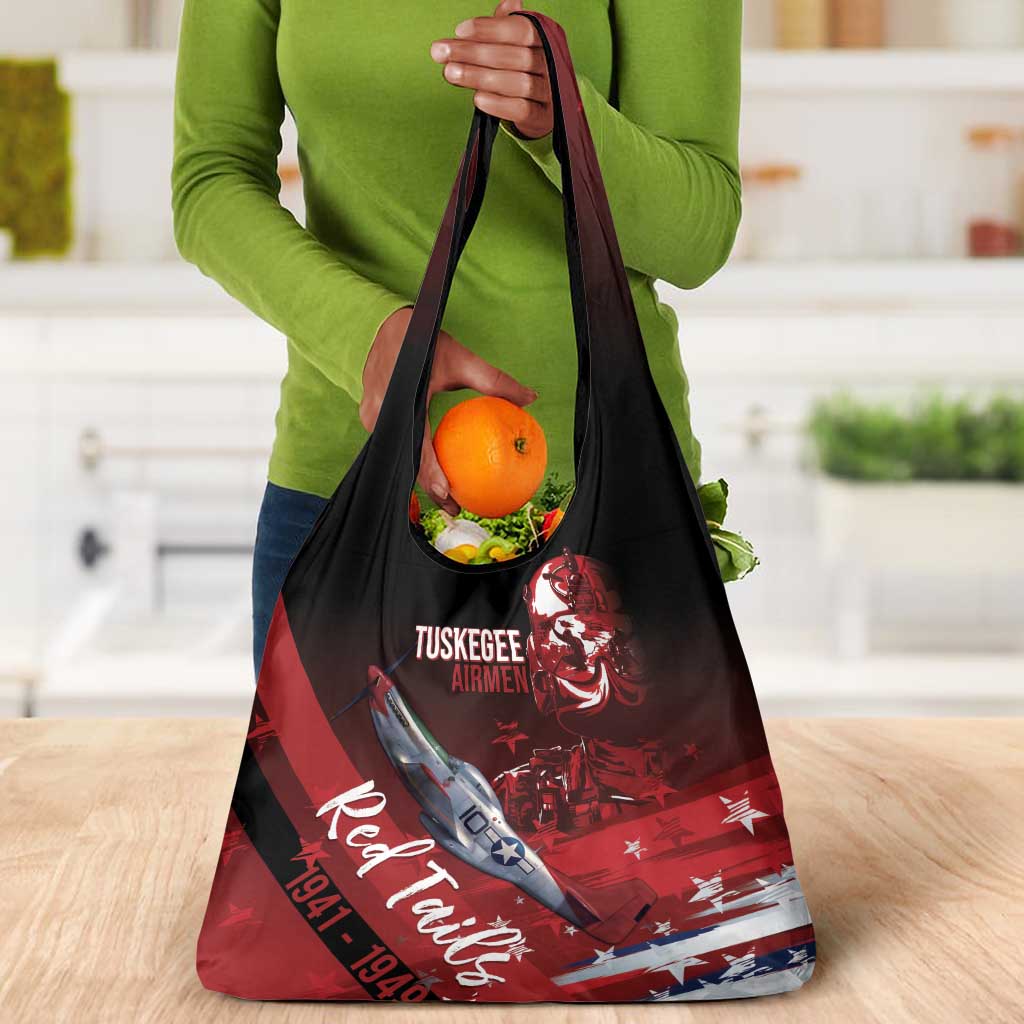 Tuskegee Airmen Red Tails Grocery Bag Straighten Up and Fly Right - Black Red - African Pride
