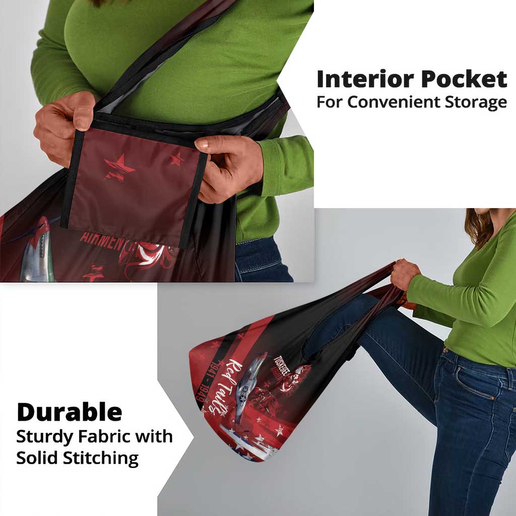 Tuskegee Airmen Red Tails Grocery Bag Straighten Up and Fly Right - Black Red - African Pride