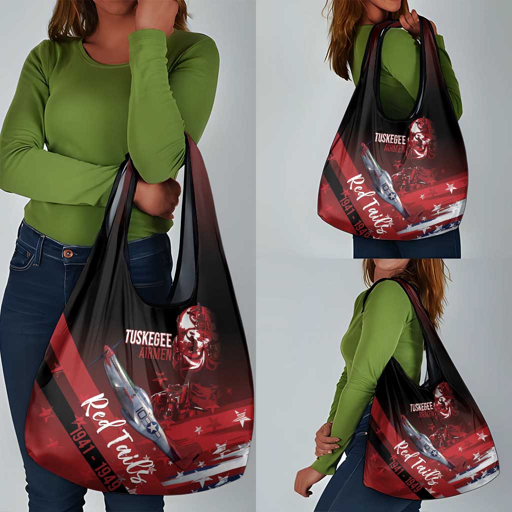 Tuskegee Airmen Red Tails Grocery Bag Straighten Up and Fly Right - Black Red - African Pride