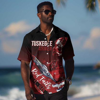 Tuskegee Airmen Red Tails Hawaiian Shirt Straighten Up and Fly Right - Black Red - African Pride