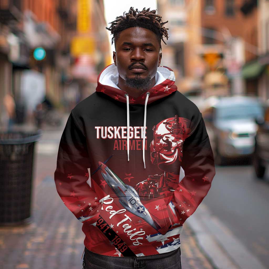 Tuskegee Airmen Red Tails Hoodie Straighten Up and Fly Right - Black Red - African Pride