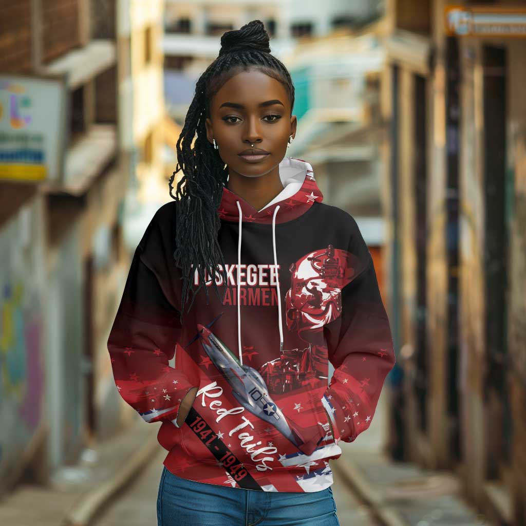 Tuskegee Airmen Red Tails Hoodie Straighten Up and Fly Right - Black Red - African Pride
