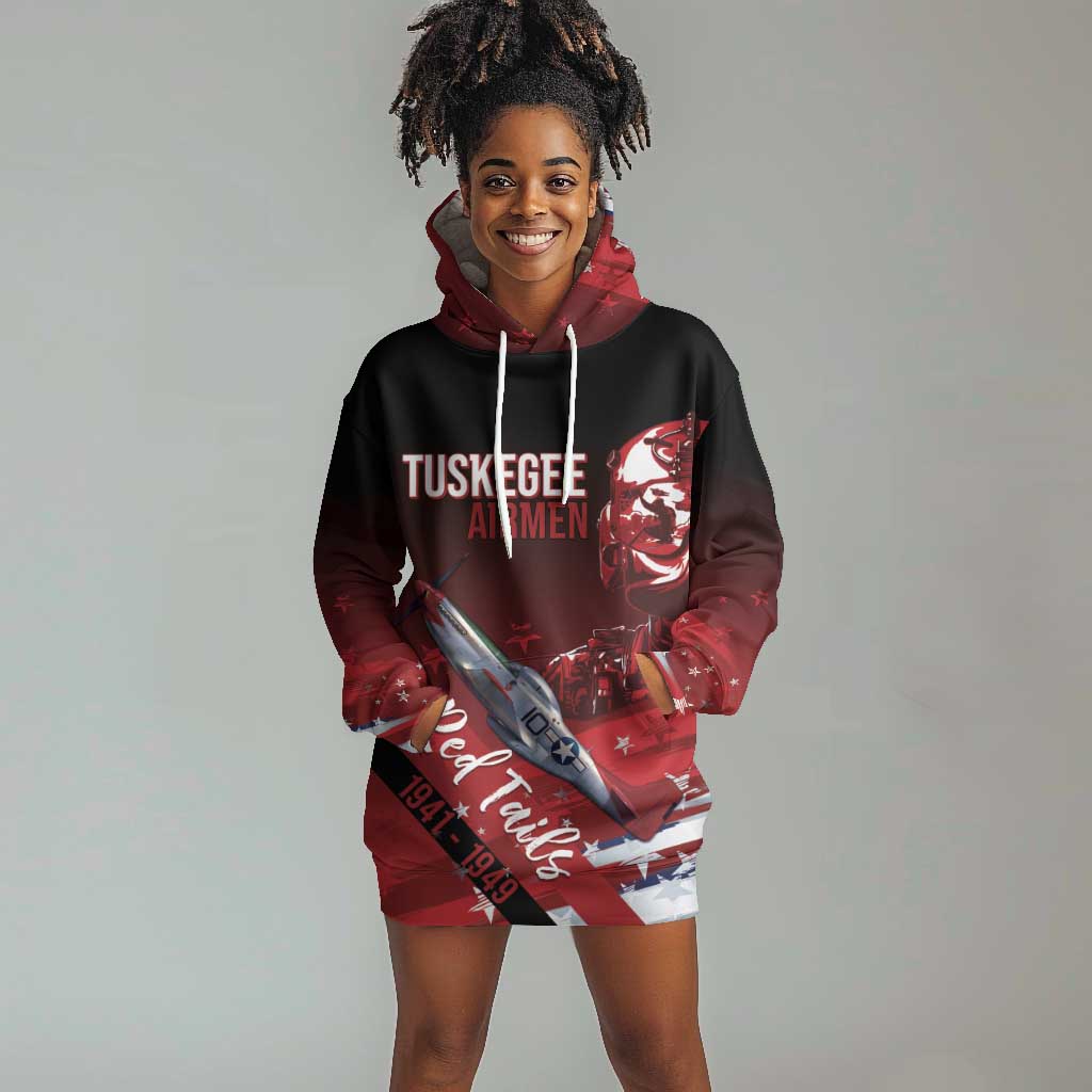 Tuskegee Airmen Red Tails Hoodie Dress Straighten Up and Fly Right - Black Red - African Pride