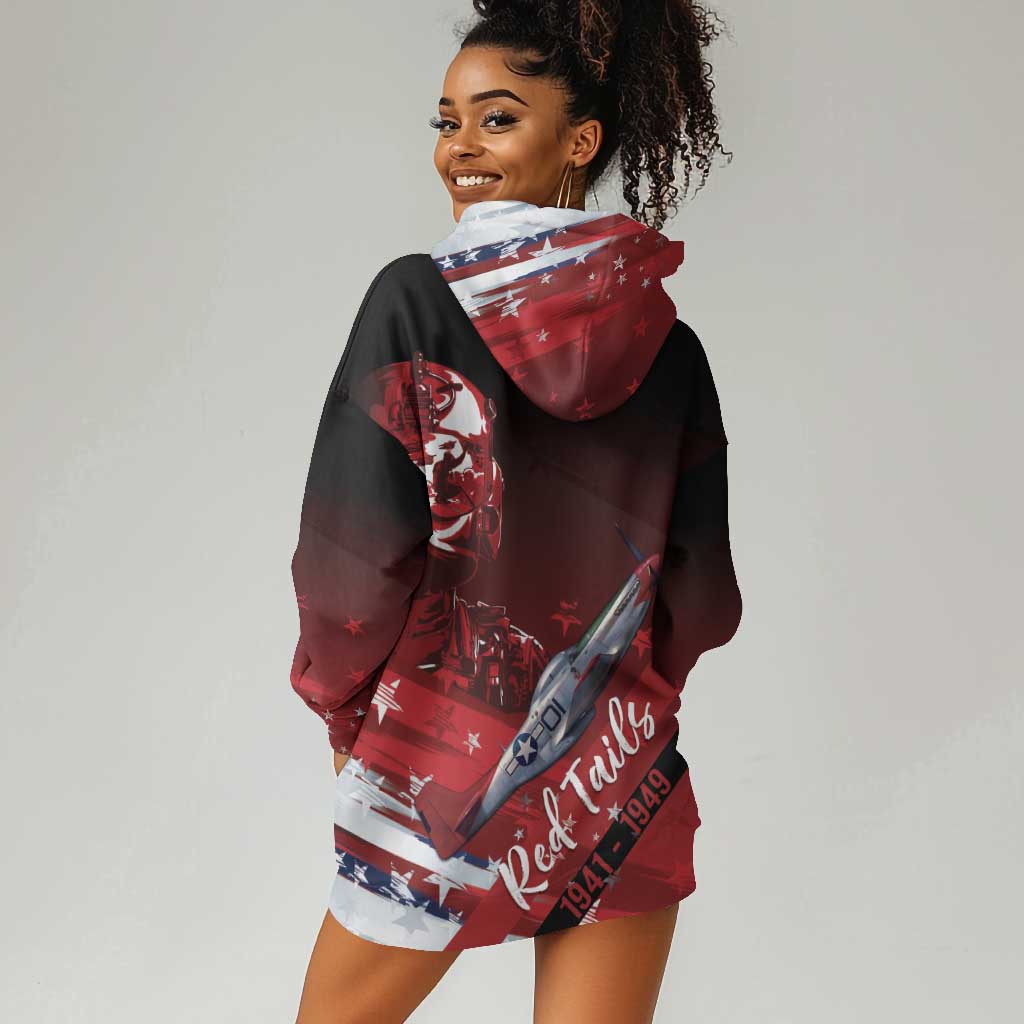 Tuskegee Airmen Red Tails Hoodie Dress Straighten Up and Fly Right - Black Red - African Pride