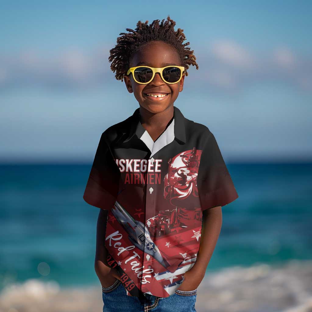 Tuskegee Airmen Red Tails Kid Hawaiian Shirt Straighten Up and Fly Right - Black Red - African Pride