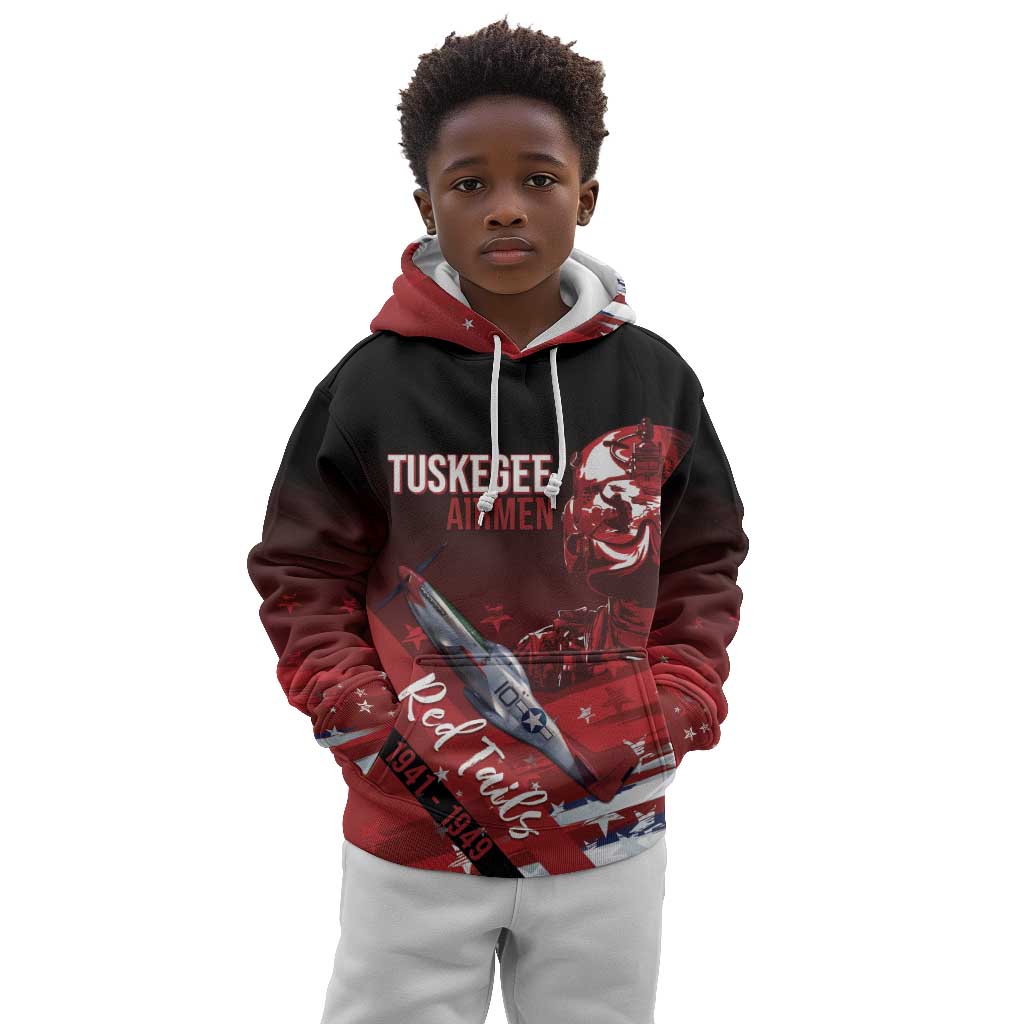 Tuskegee Airmen Red Tails Kid Hoodie Straighten Up and Fly Right - Black Red - African Pride