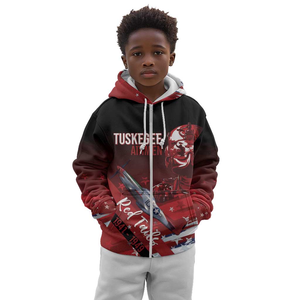 Tuskegee Airmen Red Tails Kid Hoodie Straighten Up and Fly Right - Black Red - African Pride