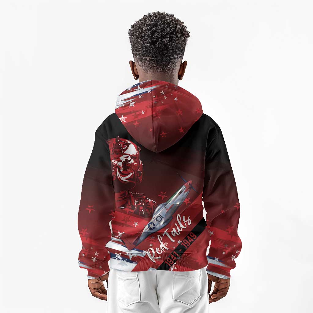 Tuskegee Airmen Red Tails Kid Hoodie Straighten Up and Fly Right - Black Red - African Pride