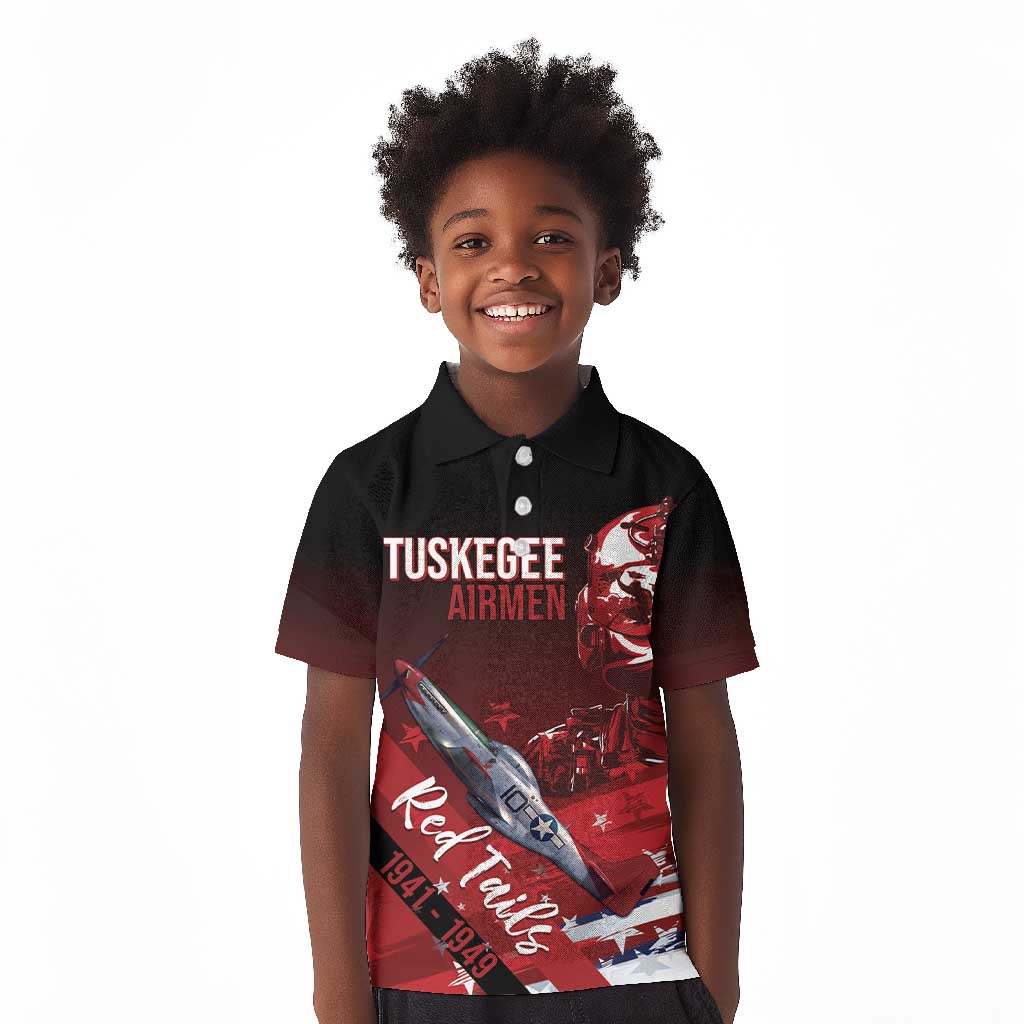 Tuskegee Airmen Red Tails Kid Polo Shirt Straighten Up and Fly Right - Black Red - African Pride