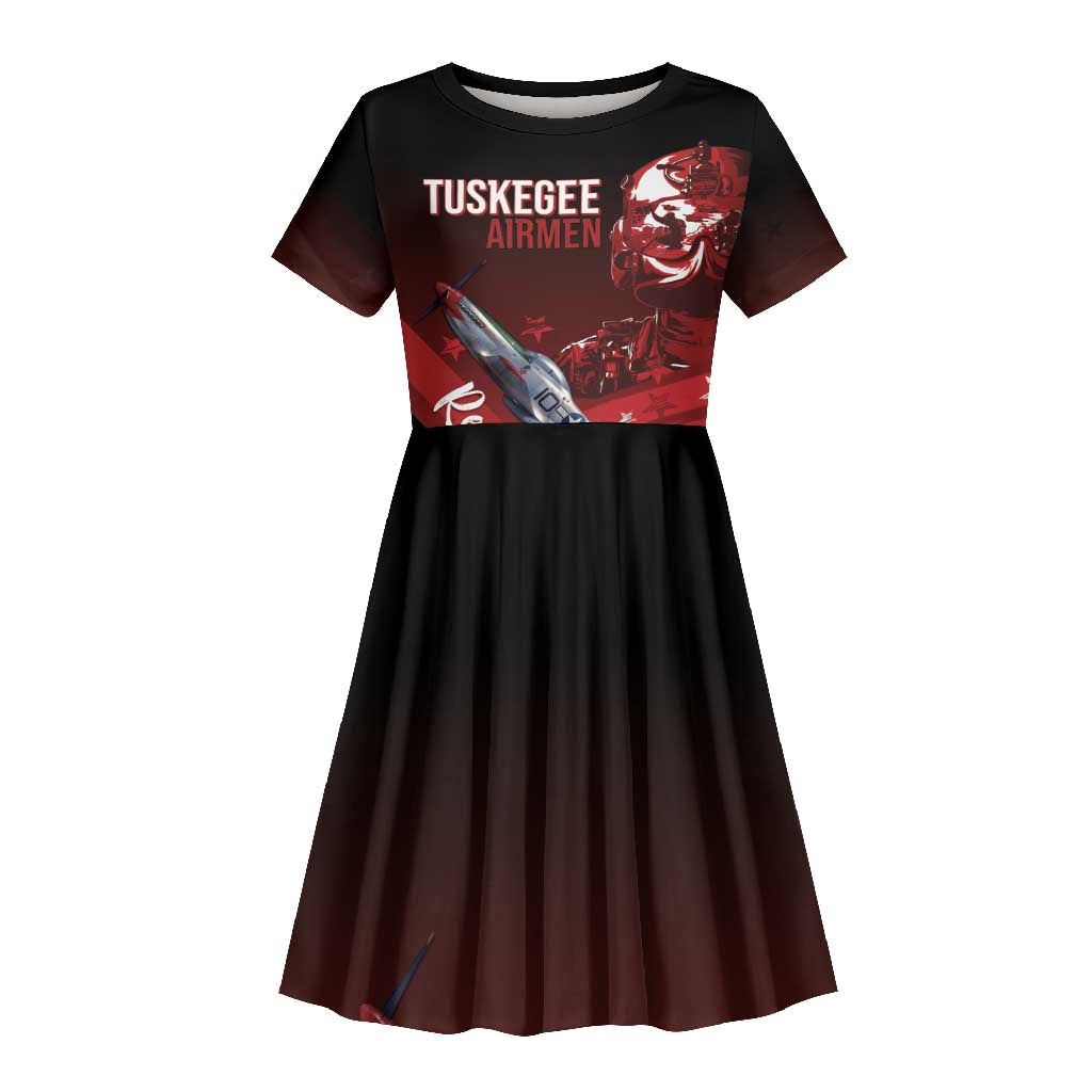 Tuskegee Airmen Red Tails Kid Short Sleeve Dress Straighten Up and Fly Right - Black Red - African Pride