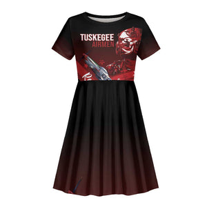 Tuskegee Airmen Red Tails Kid Short Sleeve Dress Straighten Up and Fly Right - Black Red - African Pride