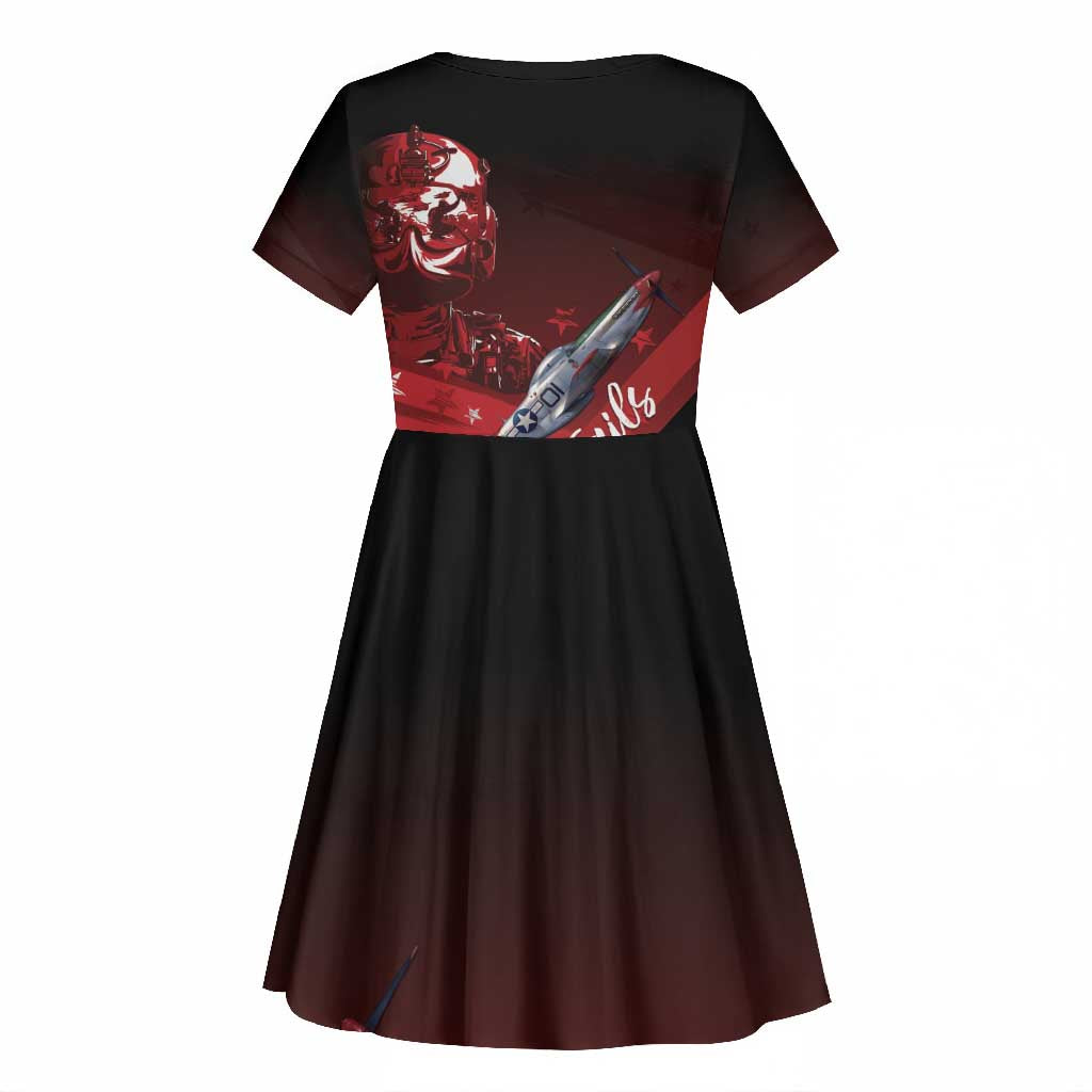 Tuskegee Airmen Red Tails Kid Short Sleeve Dress Straighten Up and Fly Right - Black Red - African Pride