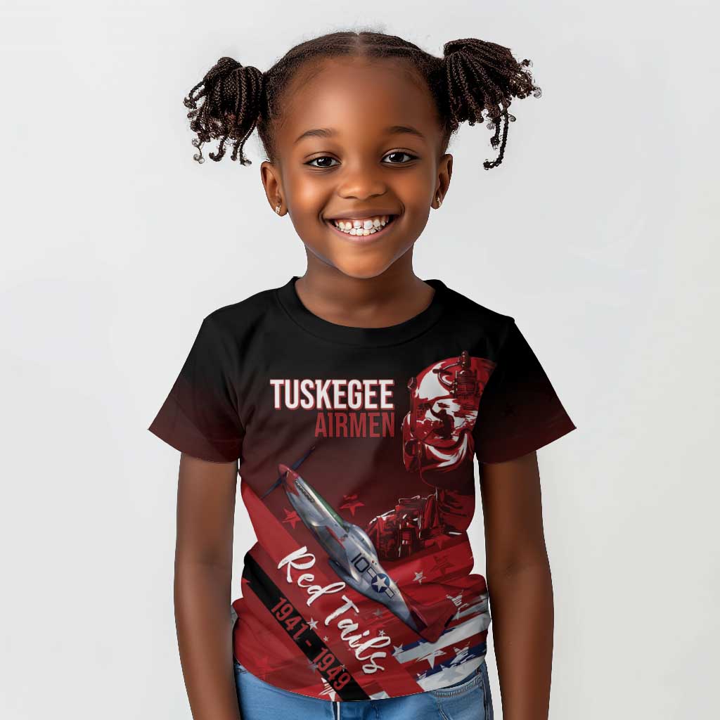 Tuskegee Airmen Red Tails Kid T shirt Straighten Up and Fly Right - Black Red - African Pride