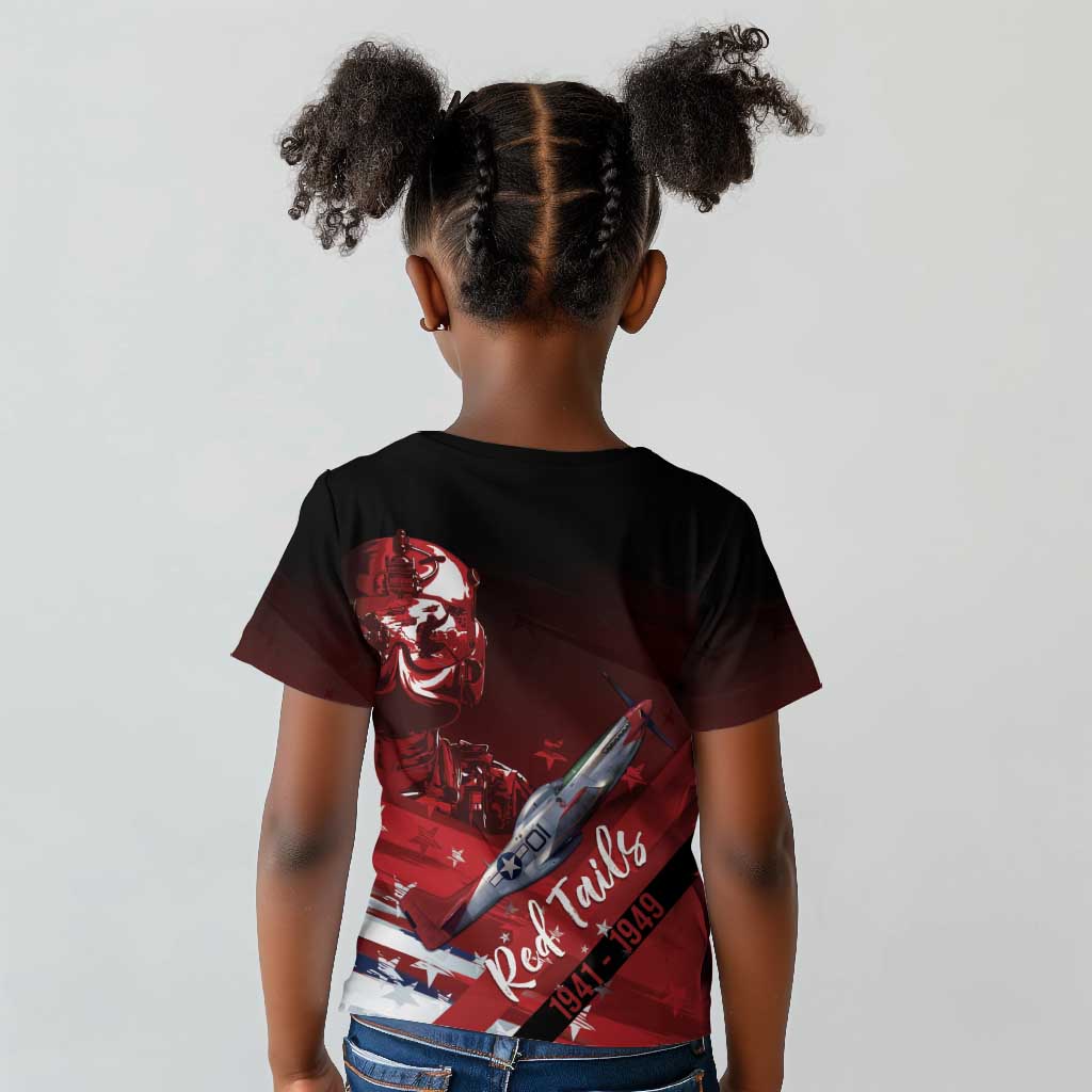 Tuskegee Airmen Red Tails Kid T shirt Straighten Up and Fly Right - Black Red - African Pride