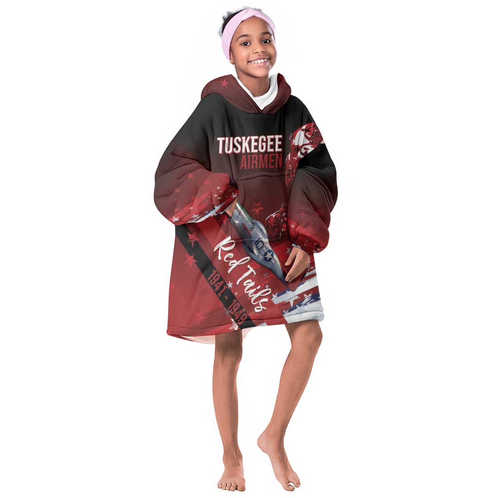 Tuskegee Airmen Red Tails Kid Wearable Blanket Hoodie Straighten Up and Fly Right - Black Red - African Pride