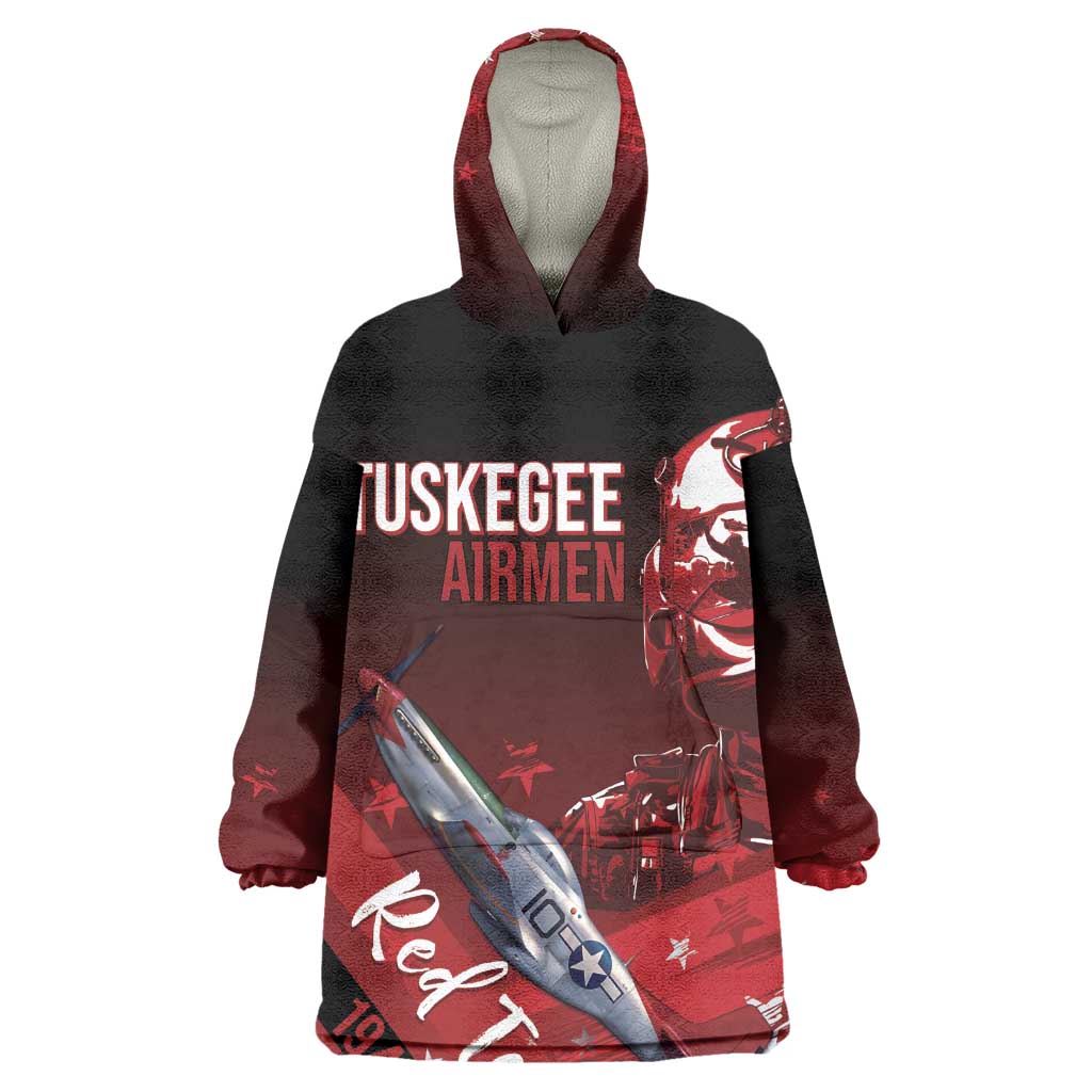 Tuskegee Airmen Red Tails Kid Wearable Blanket Hoodie Straighten Up and Fly Right - Black Red - African Pride