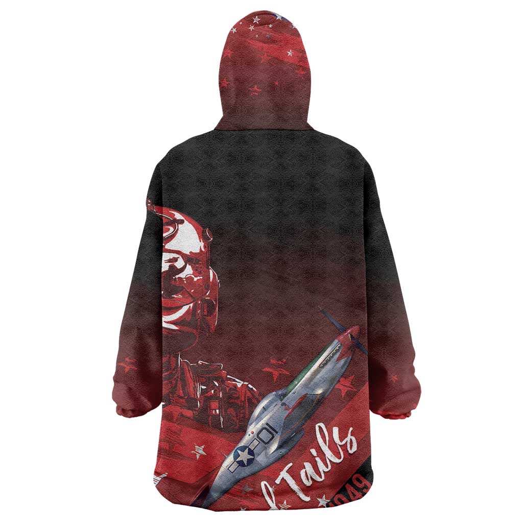 Tuskegee Airmen Red Tails Kid Wearable Blanket Hoodie Straighten Up and Fly Right - Black Red - African Pride