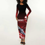 Tuskegee Airmen Red Tails Long Sleeve Bodycon Dress Straighten Up and Fly Right - Black Red - African Pride
