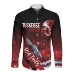 Tuskegee Airmen Red Tails Long Sleeve Button Shirt Straighten Up and Fly Right - Black Red - African Pride